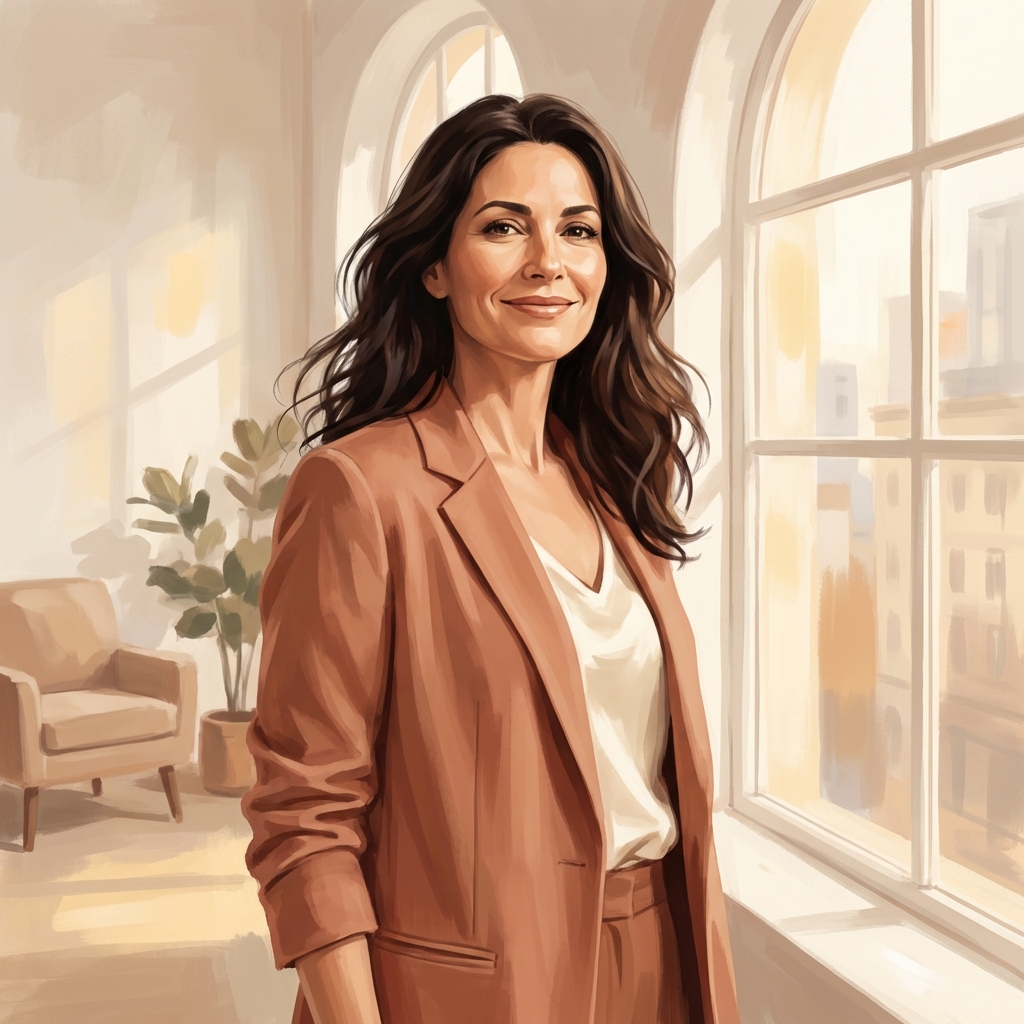 Confident woman with healthy full hair representing female hair loss treatment options and restored confidence