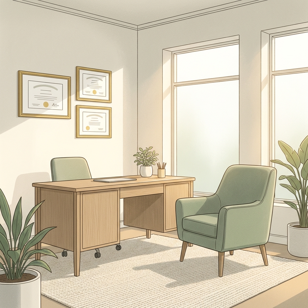 Warm, intimate medical consultation room representing personalized hair transplant care