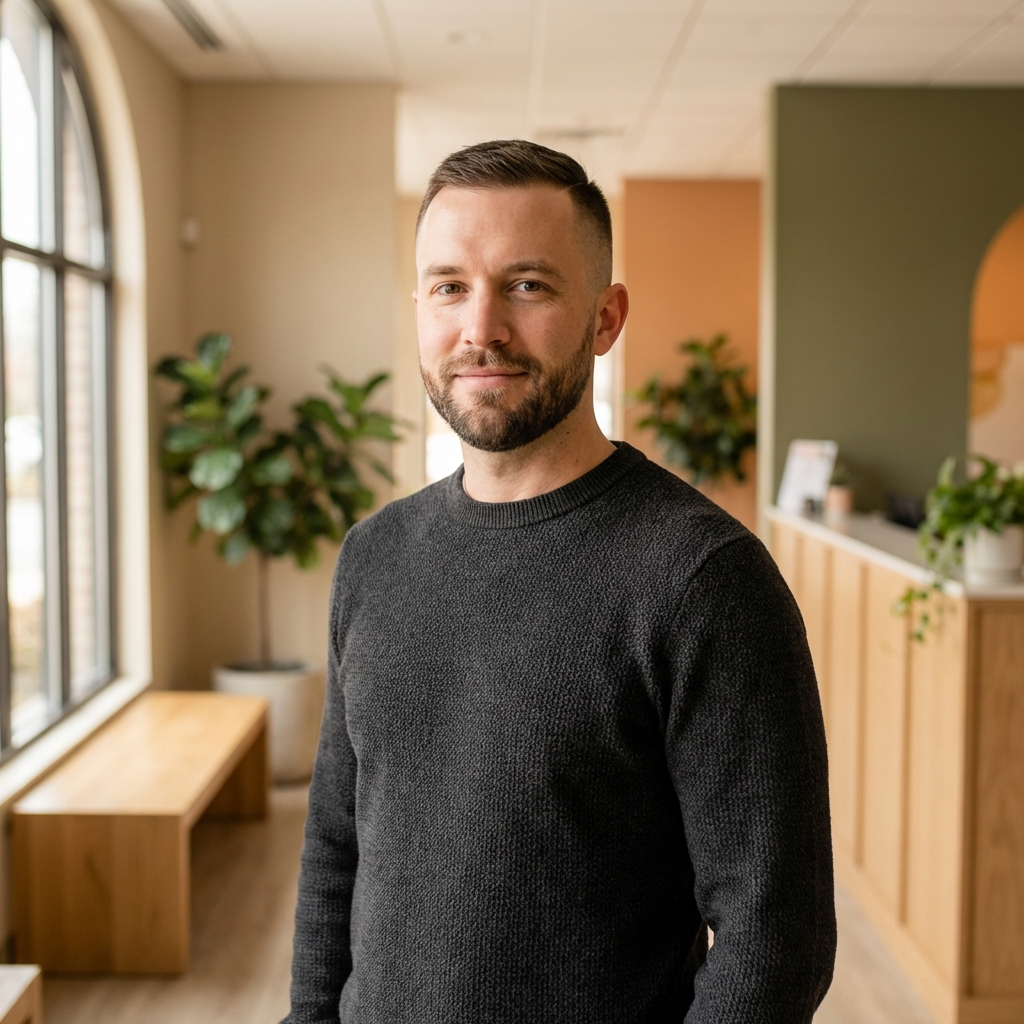 Confident man with defined hairline representing scalp micropigmentation for hair loss results