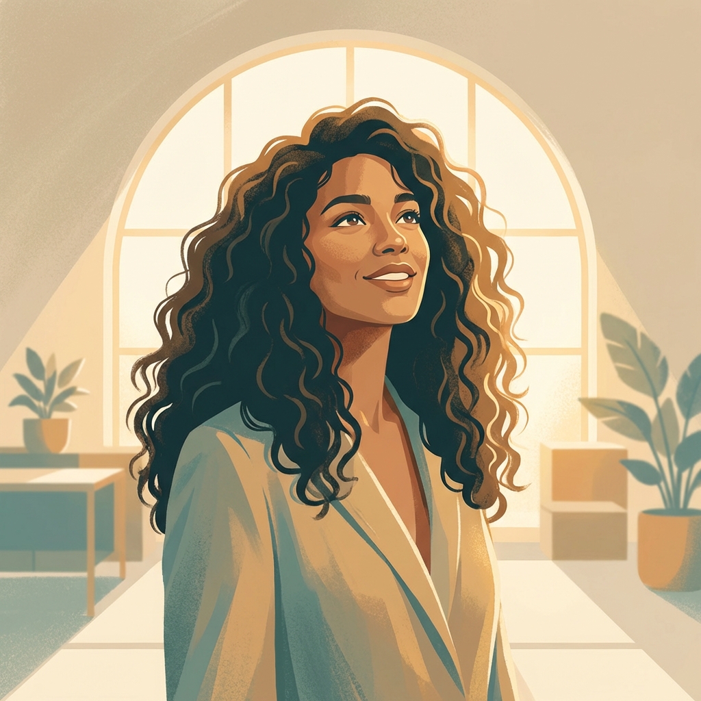 Confident person with healthy full hair in a modern clinical setting, representing non-surgical hair restoration options