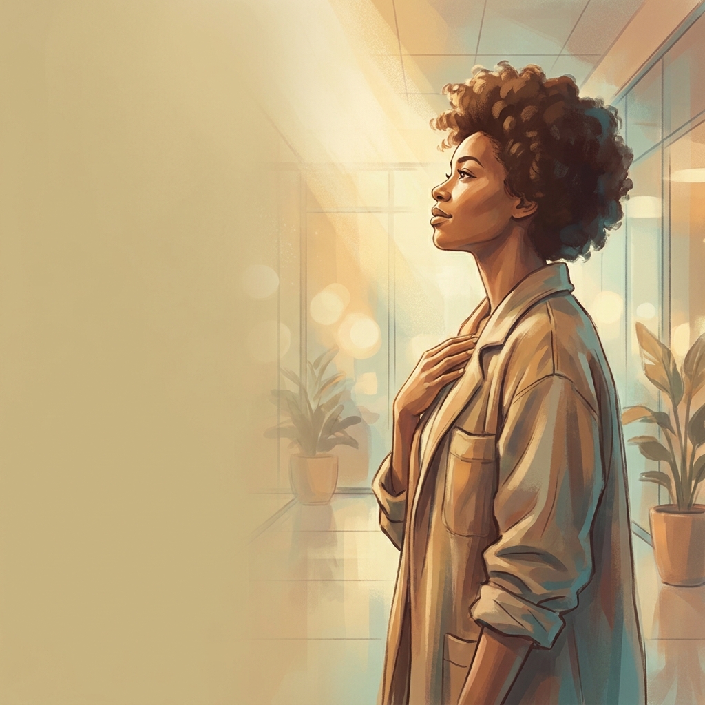 Illustration of a person with restored hair and confident posture, representing FUT strip surgery before and after transformation.