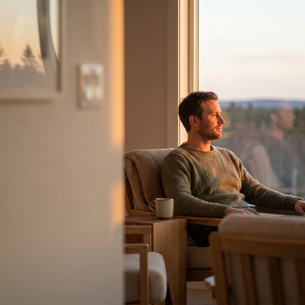 Man reflecting with quiet confidence, representing the emotional journey in real hair transplant patient stories