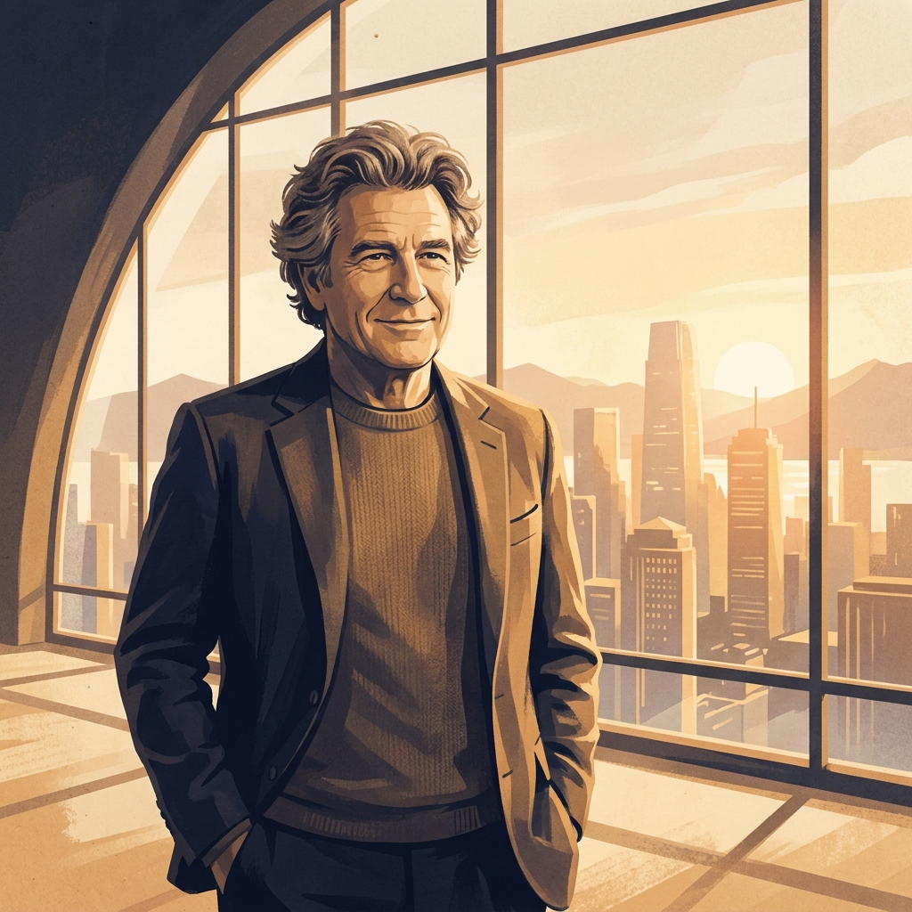 Confident man with full hair looking at city horizon, representing hair transplant long-term maintenance planning.