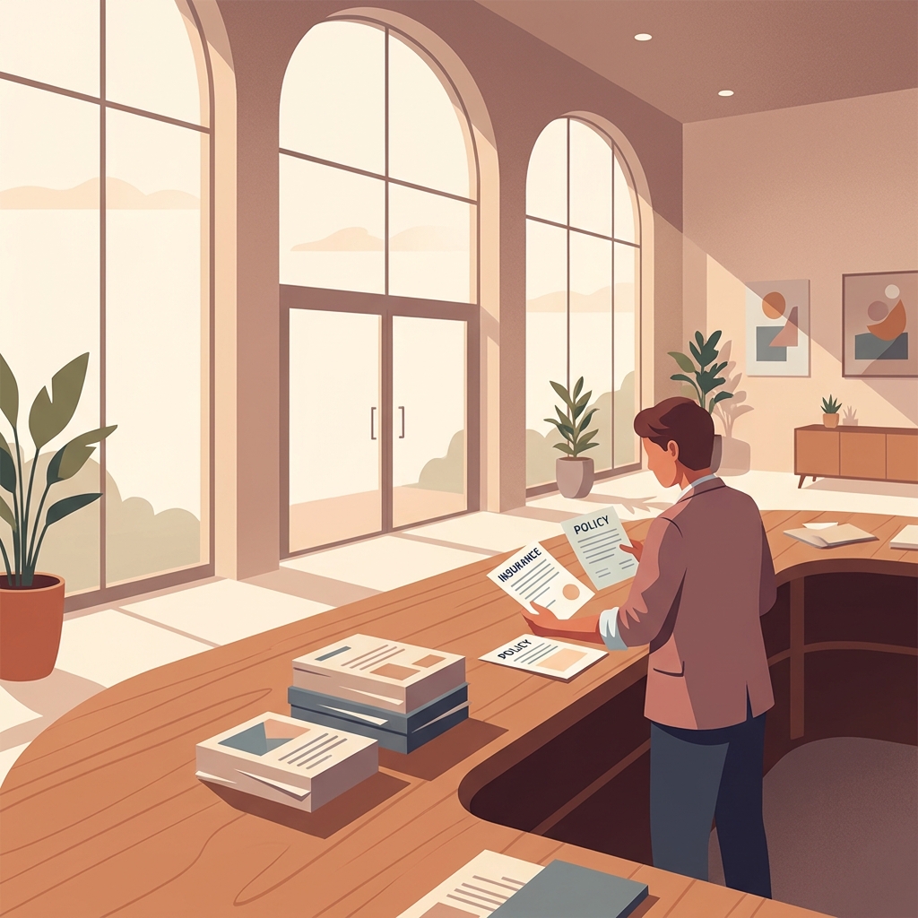 Professional reviewing hair transplant insurance coverage documents in a modern medical office setting