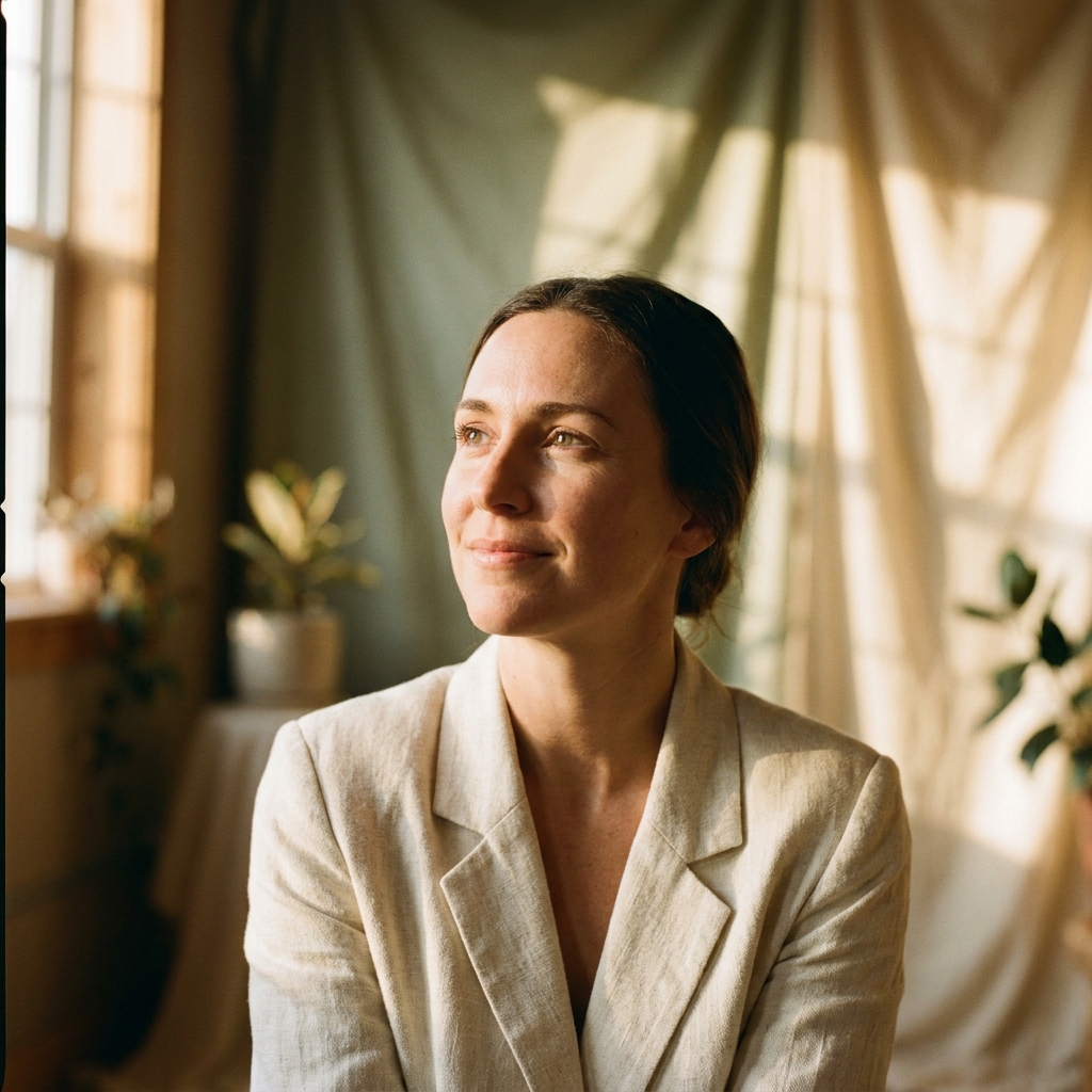 Woman with calm, confident expression representing the connection between hair loss, self-confidence, and mental health