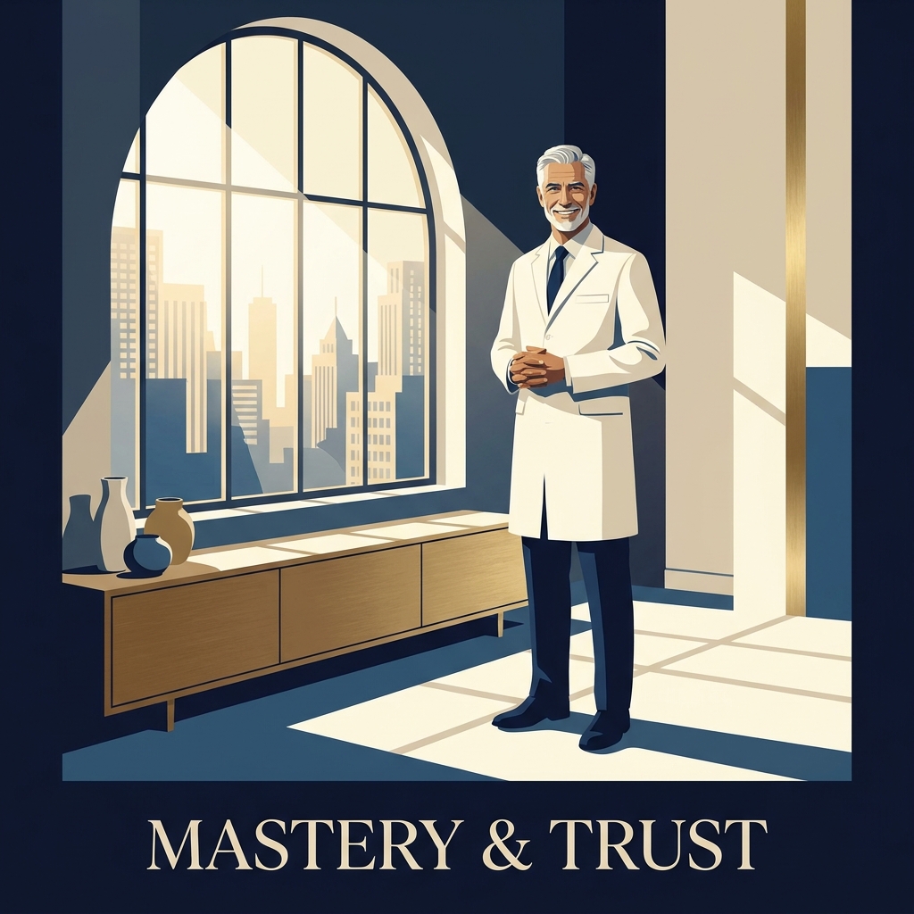 Confident hair transplant surgeon standing in a modern clinic — what makes a great hair transplant surgeon