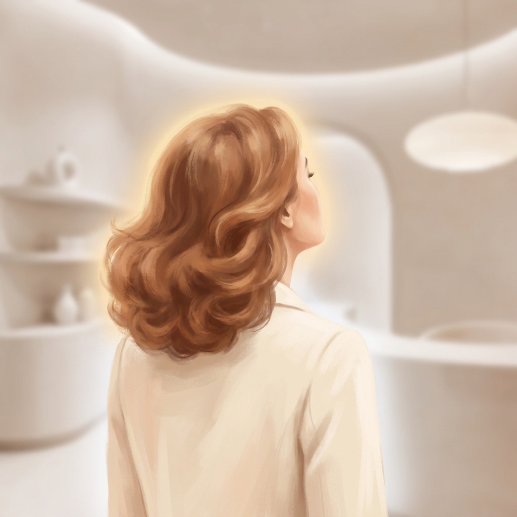 Illustration of a woman with healthy full hair representing Ludwig scale female hair loss stages and treatment hope