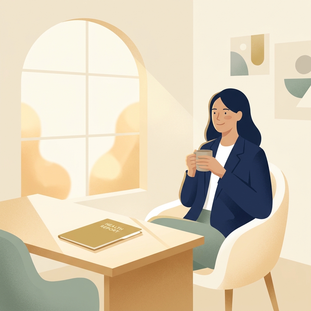 Person reviewing hair loss blood test results in a calm, modern medical consultation room