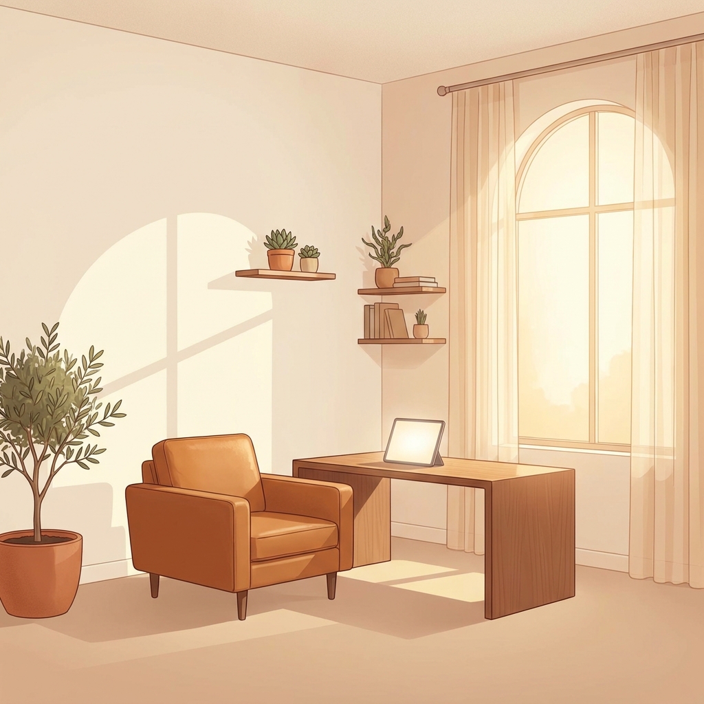 Calm, modern medical consultation room representing a hair transplant procedure day-of experience at a professional clinic.
