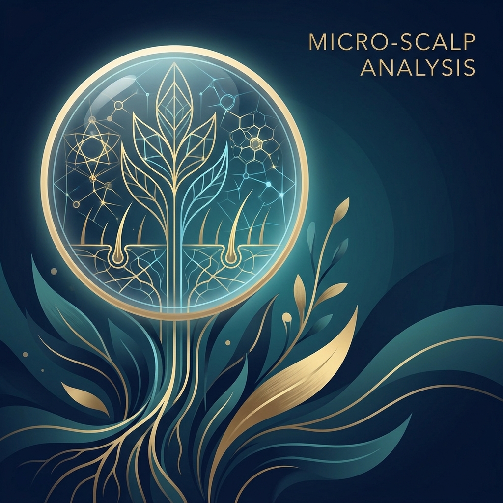 Stylized illustration representing trichoscopy hair loss diagnosis through magnified follicular pattern analysis