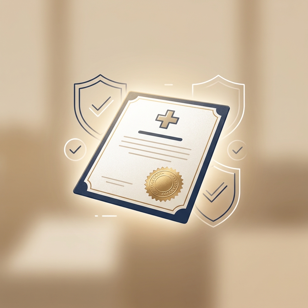 Official accreditation seal and verification documents representing hair restoration clinic accreditation standards