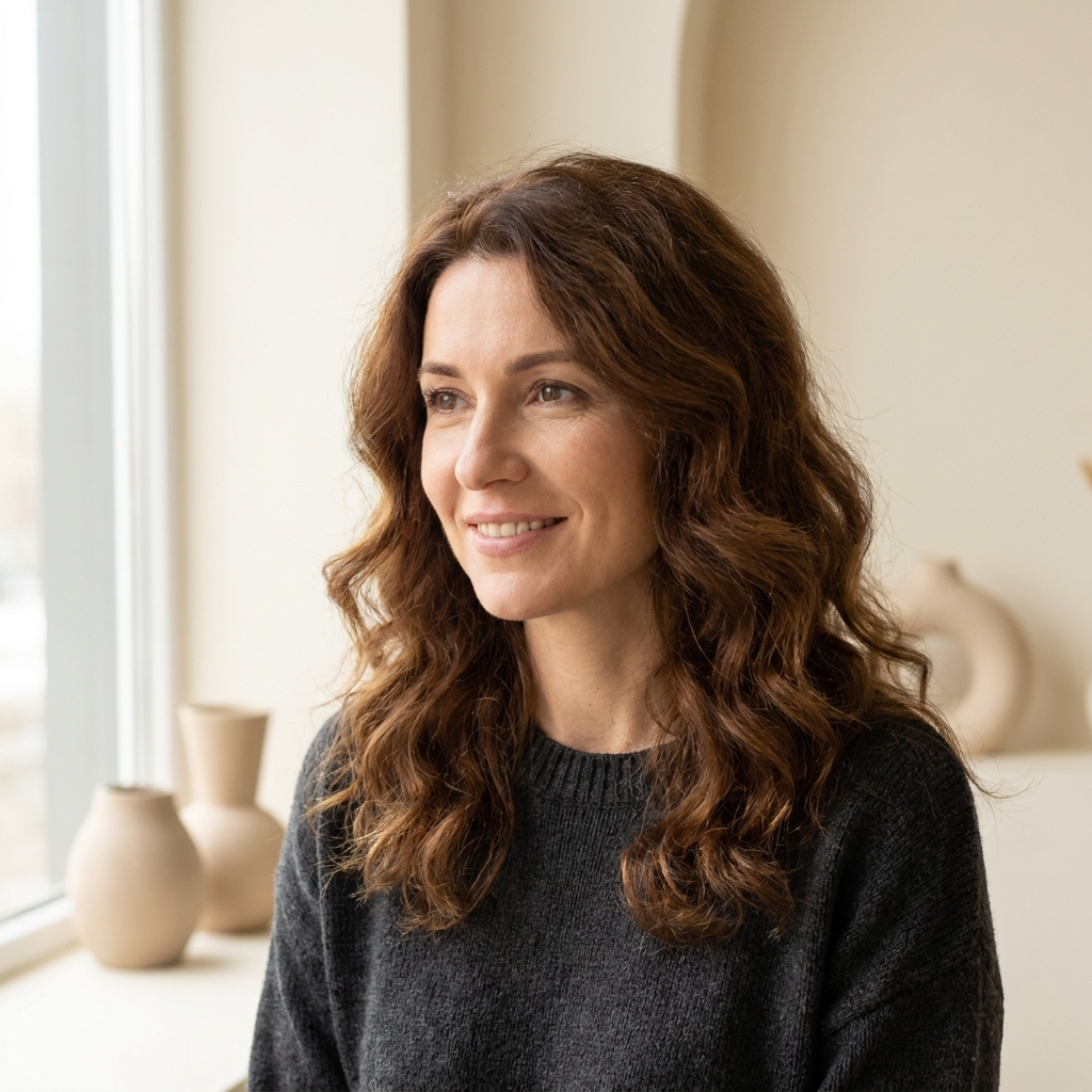 Confident woman with healthy, full hair representing successful hair restoration for thinning hair in women