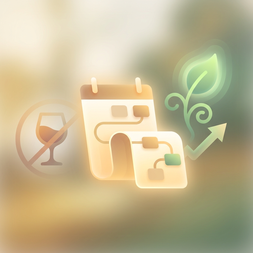 Conceptual illustration representing alcohol and hair transplant recovery timeline with growth symbolism