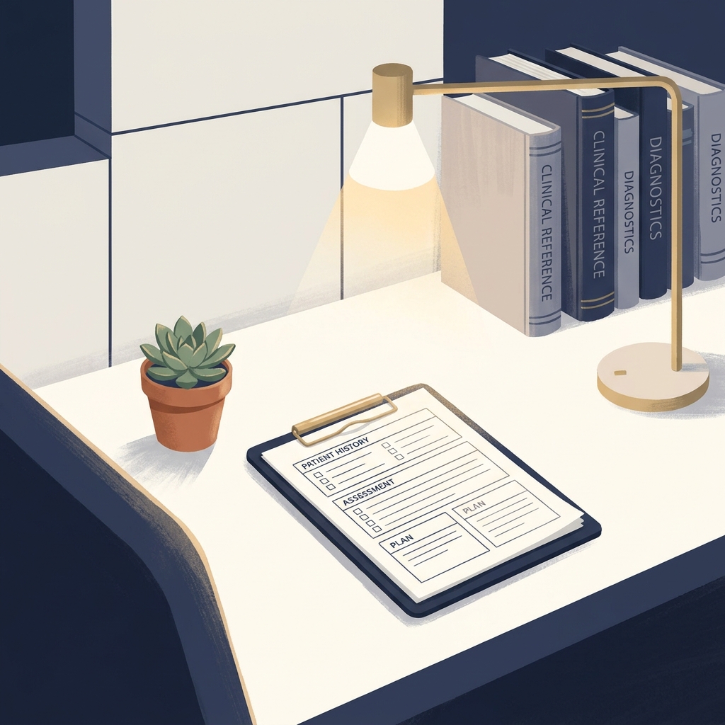 Modern medical consultation room with clipboard checklist, representing hair transplant candidacy evaluation criteria