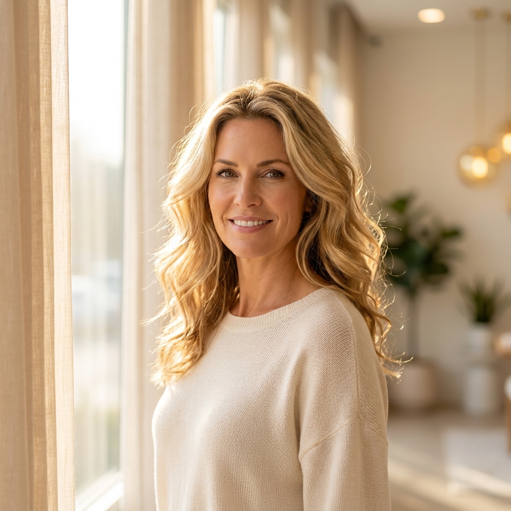 Confident woman with healthy full hair representing non-invasive hair loss treatment for women