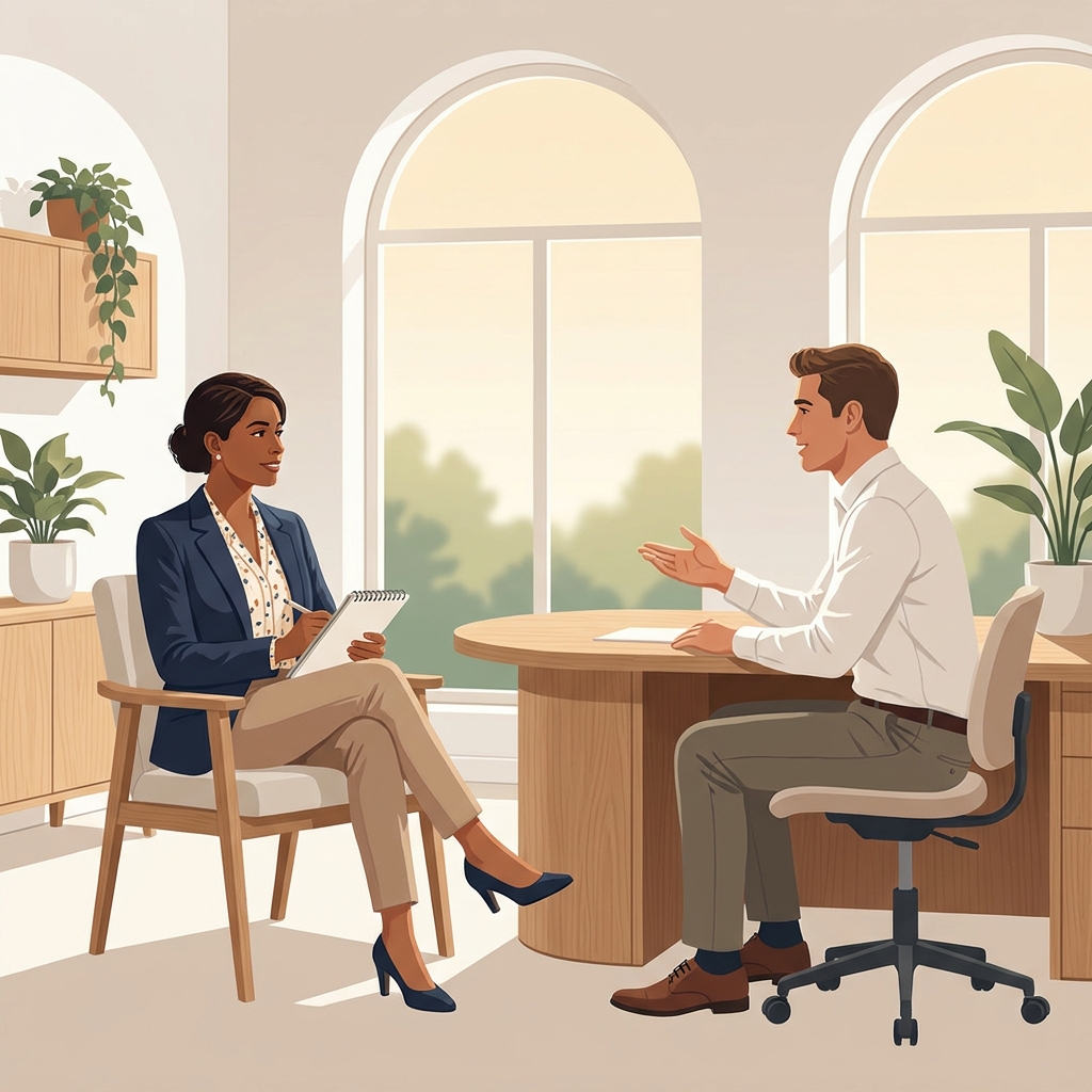 Patient consulting with a hair transplant surgeon, prepared to answer questions during a professional medical consultation