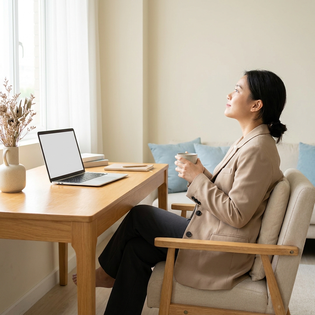 Person scheduling a hair transplant consultation online from a bright, modern home office setting