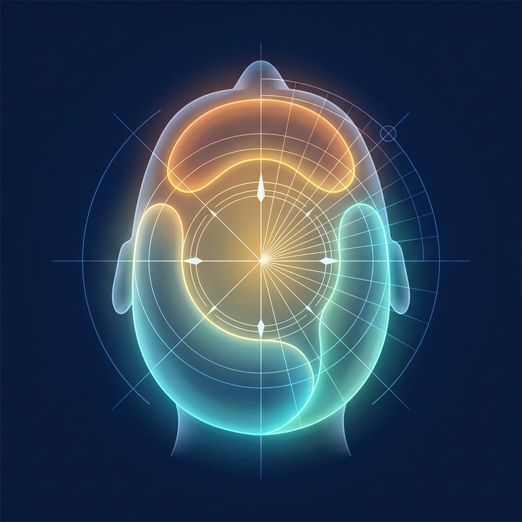 Stylized overhead illustration of scalp zones used in hair transplant density calculations