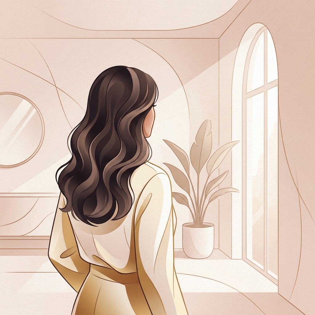 Illustrated woman with full, healthy hair representing positive hair transplant before and after results for women