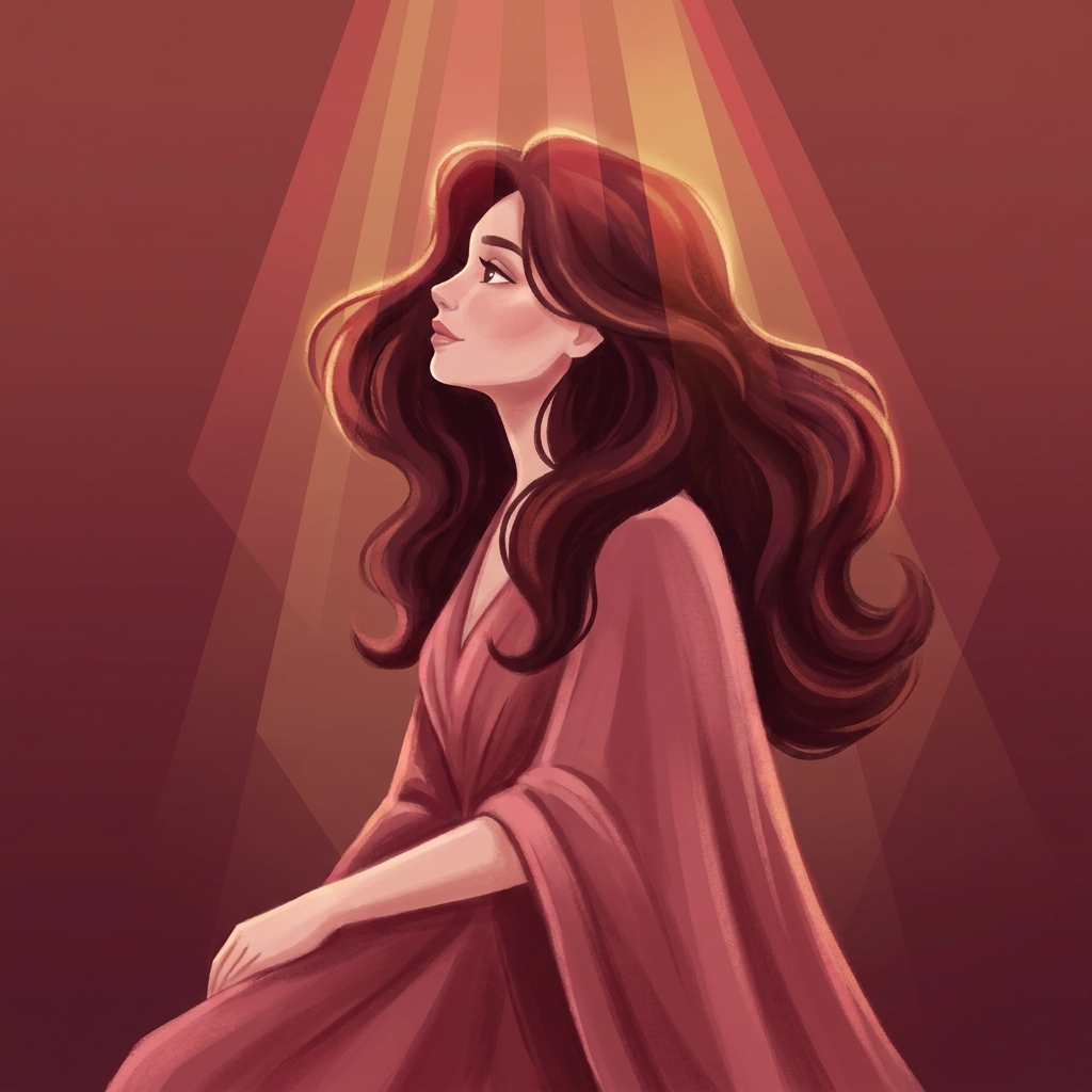 Woman with full healthy hair illuminated by warm red light, representing red light treatment for hair loss