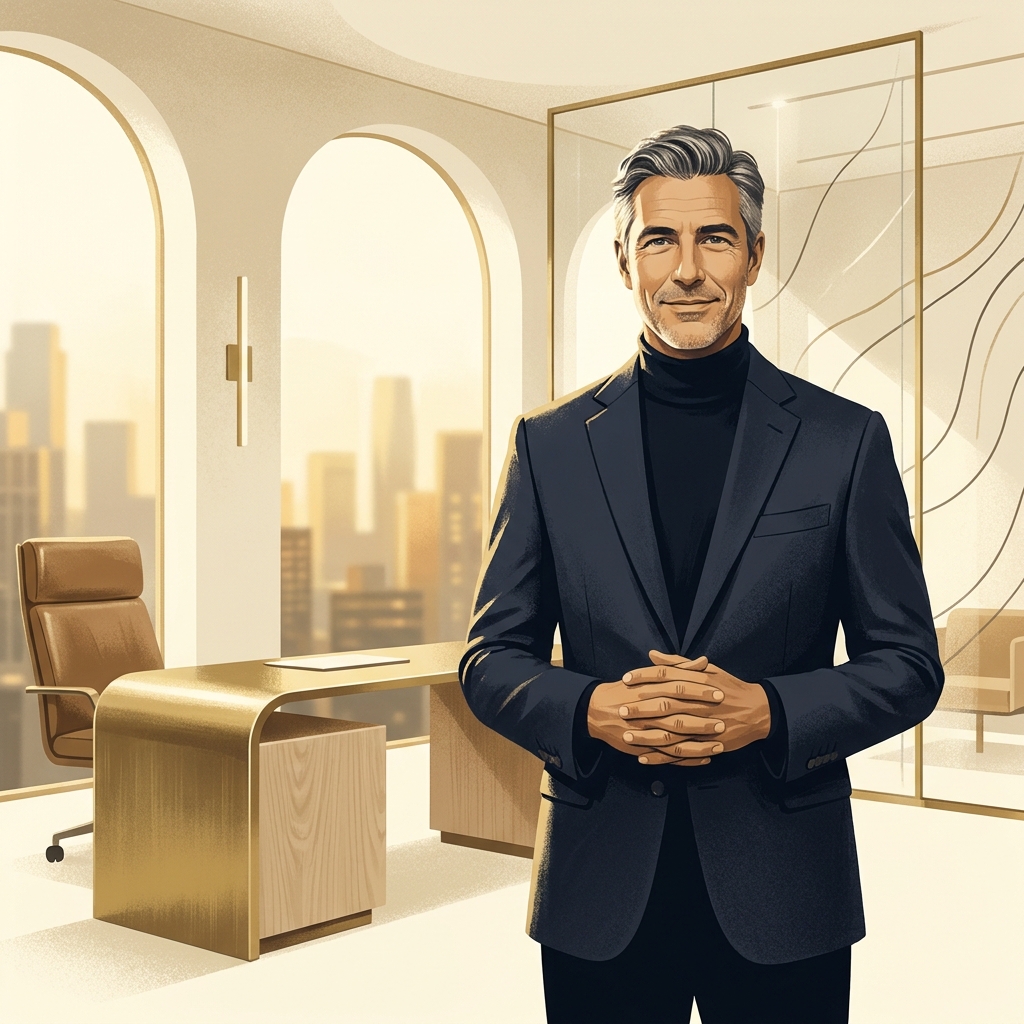 Confident man in a modern clinical setting representing elite surgical hair restoration outcomes and quality care.