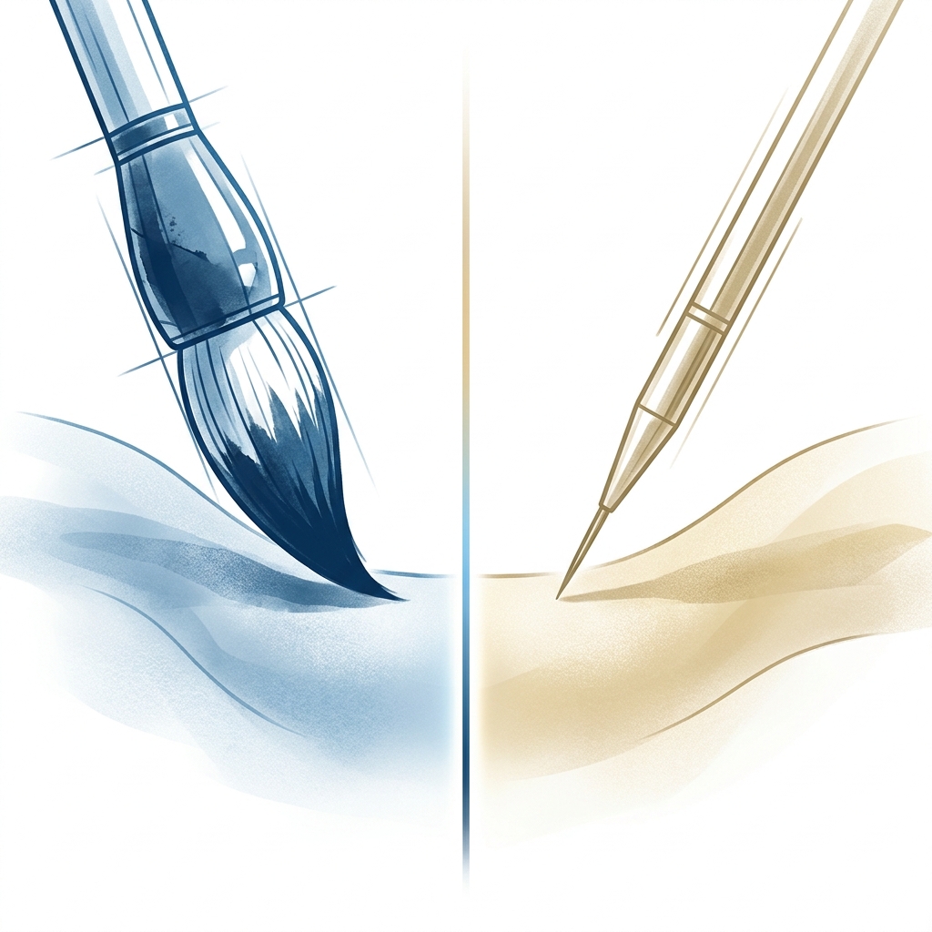 Conceptual illustration distinguishing tattoo and scalp micropigmentation as separate precision procedures