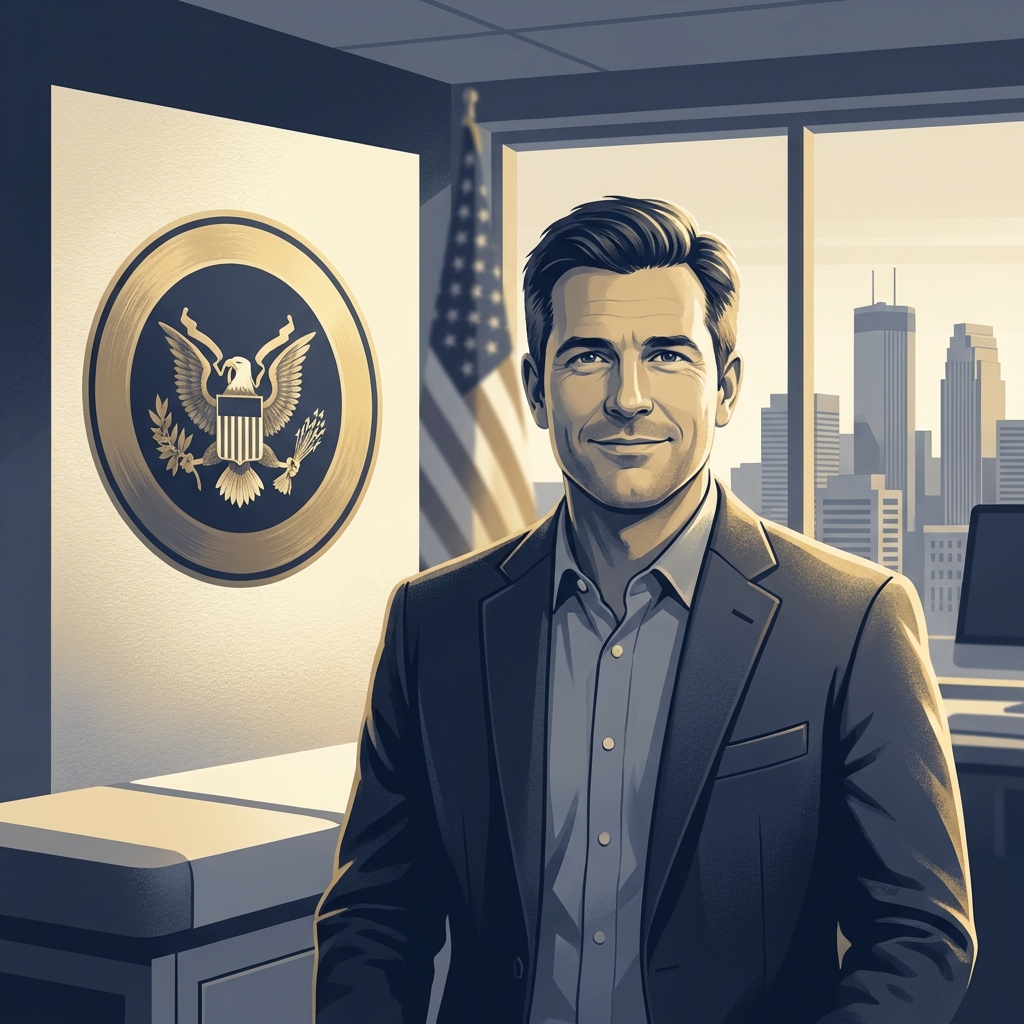 Man in consultation office with regulatory certification imagery representing the value of hair transplant in USA