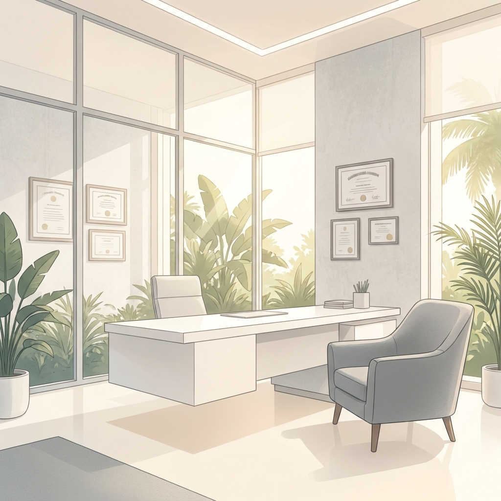 Modern clinical consultation room representing physician-led scalp micropigmentation Miami environment