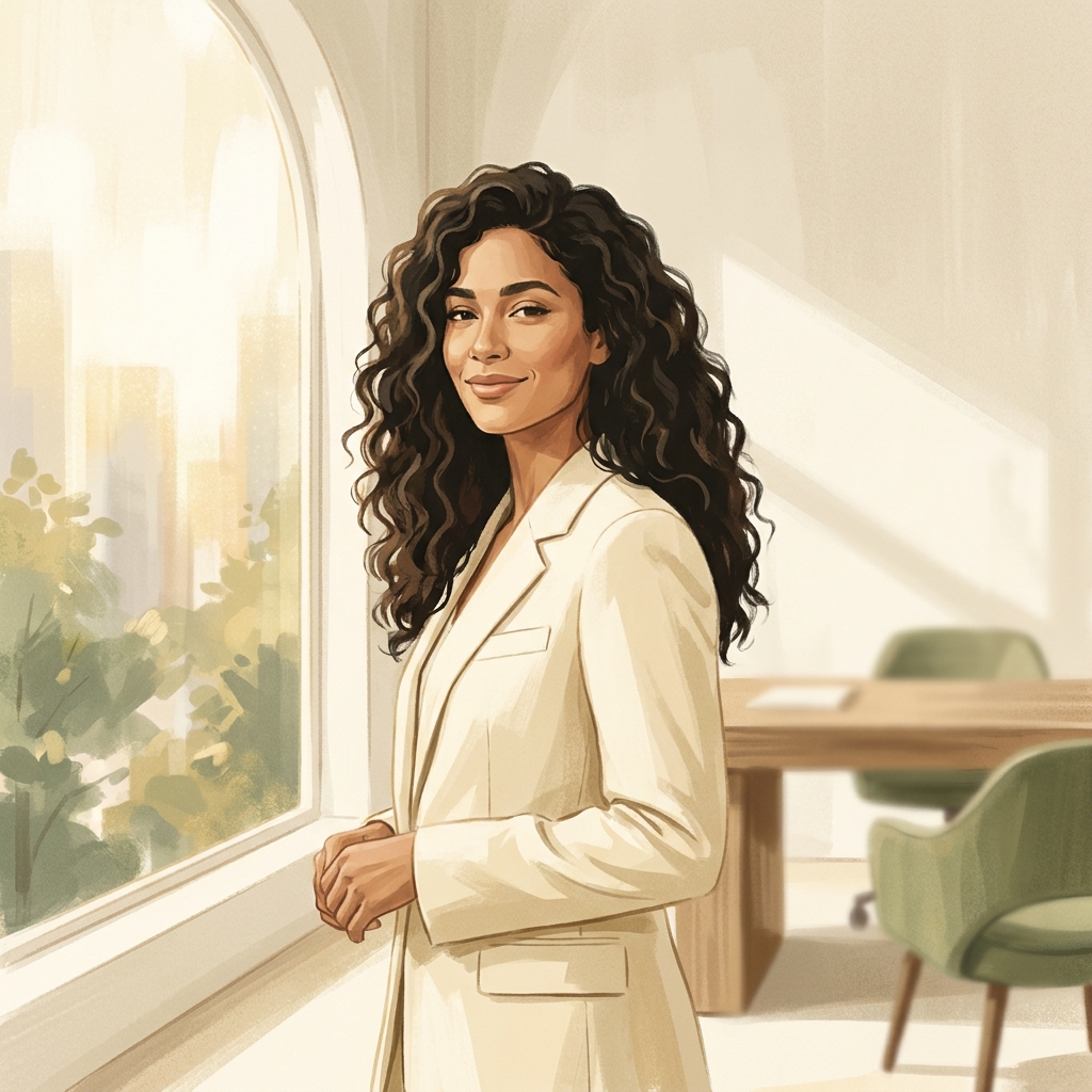 Person with healthy hair in a modern consultation space representing personalized hair restoration therapy