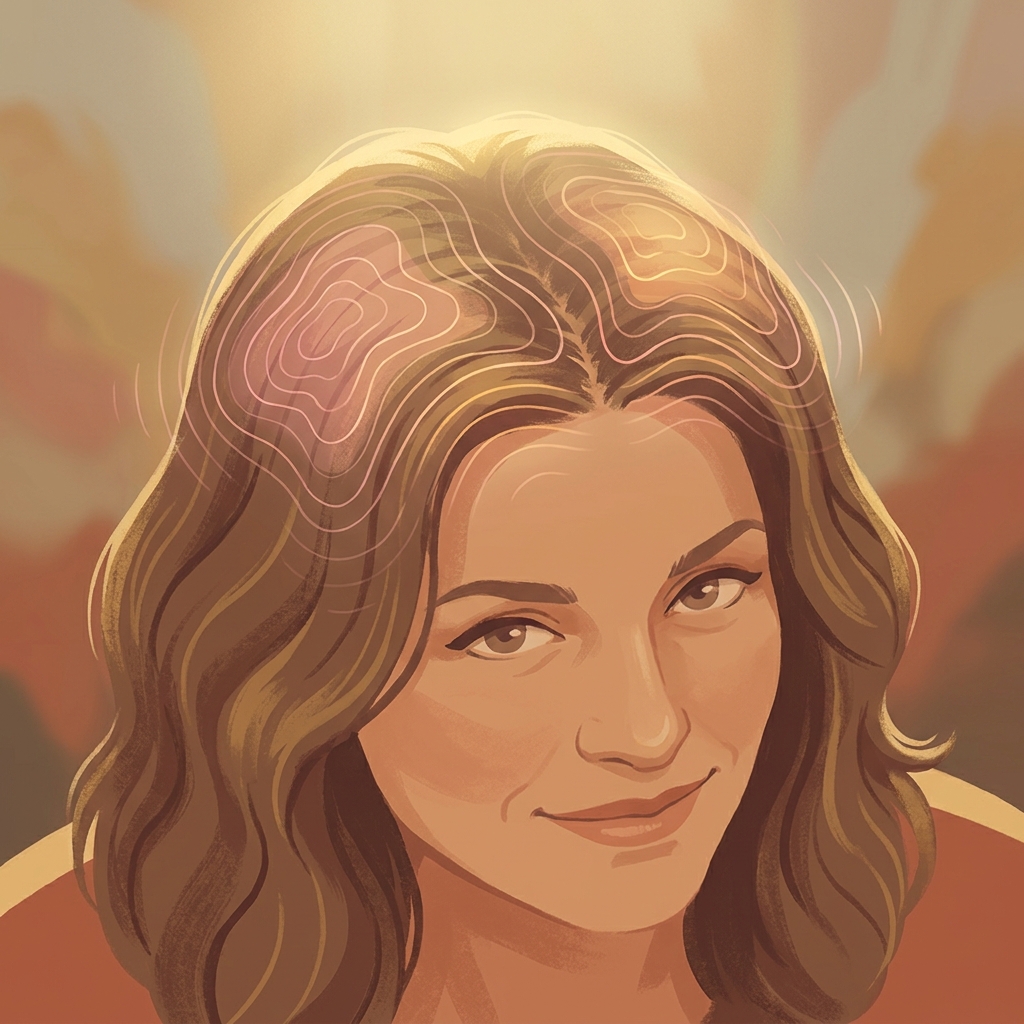 Illustrated diagram showing frontal scalp zones on a woman, representing hair thinning at front female causes