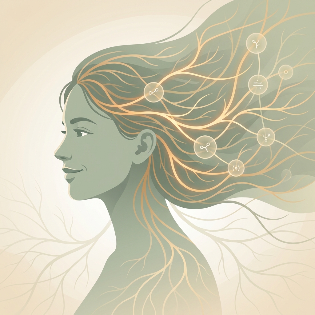 Illustration of woman with root-map hair pattern symbolizing female hair loss solutions