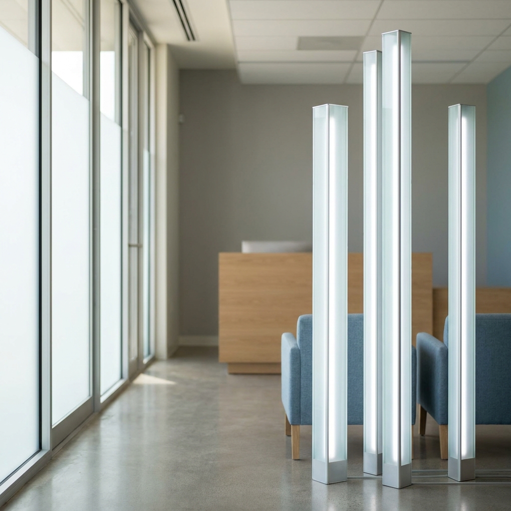 Four illuminated pillars symbolizing the clinical standard for advanced hair restoration