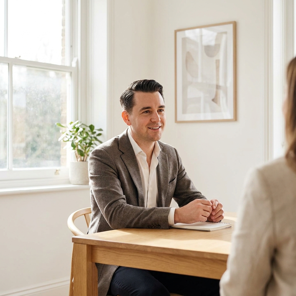 Man in consultation discussing the best hair loss treatment for male pattern baldness