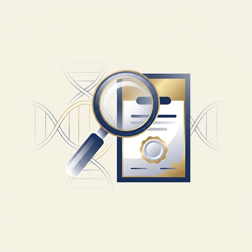 Magnifying glass over document symbolizing FDA review of does stem cell hair restoration work