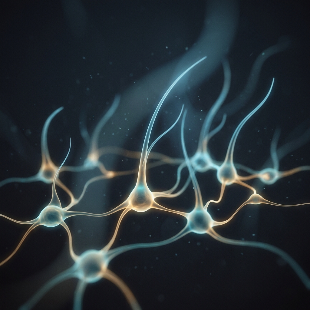 Abstract illustration of cellular signaling representing regenerative cell therapy for hair growth