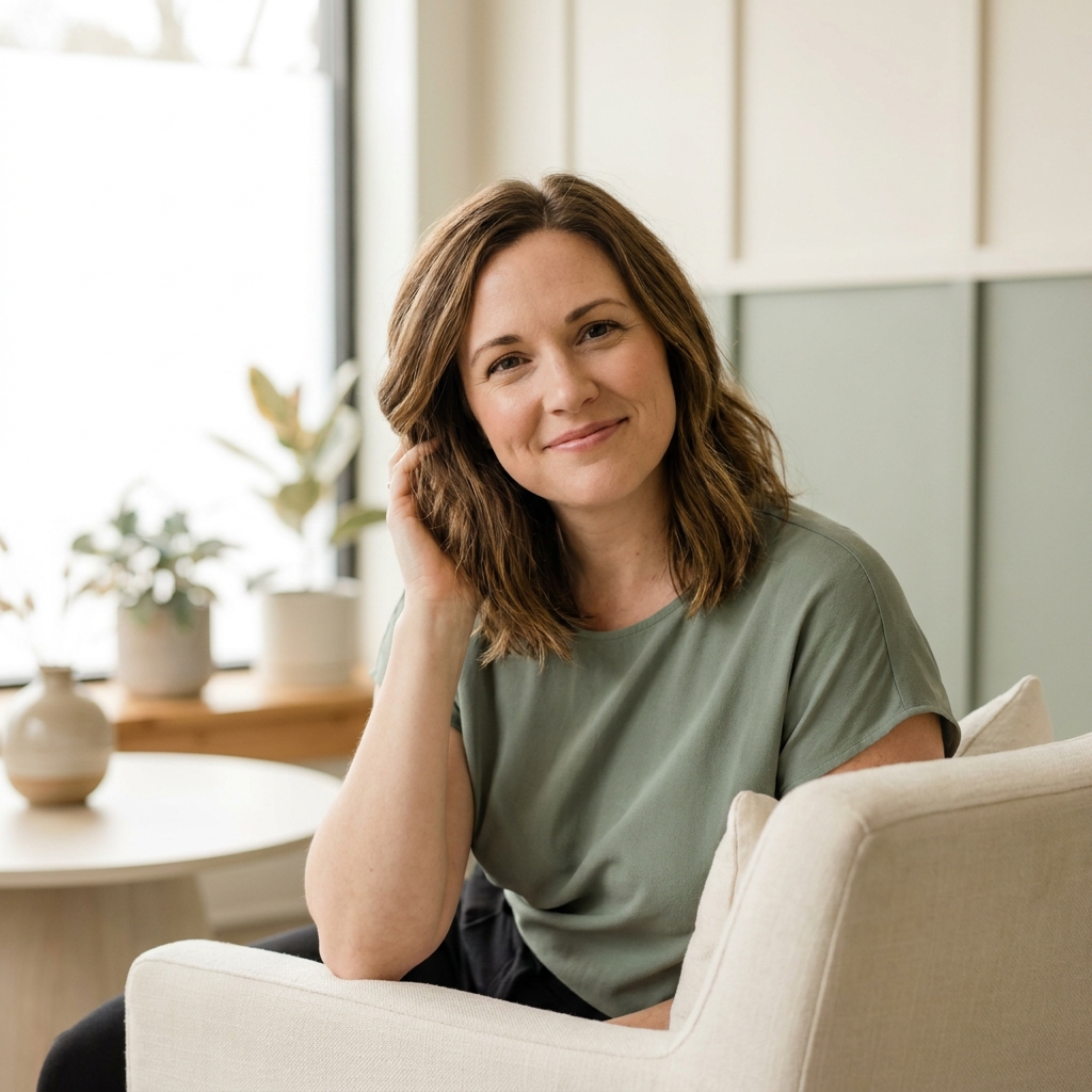 Confident woman representing hair loss treatment for ladies in a calming clinic setting