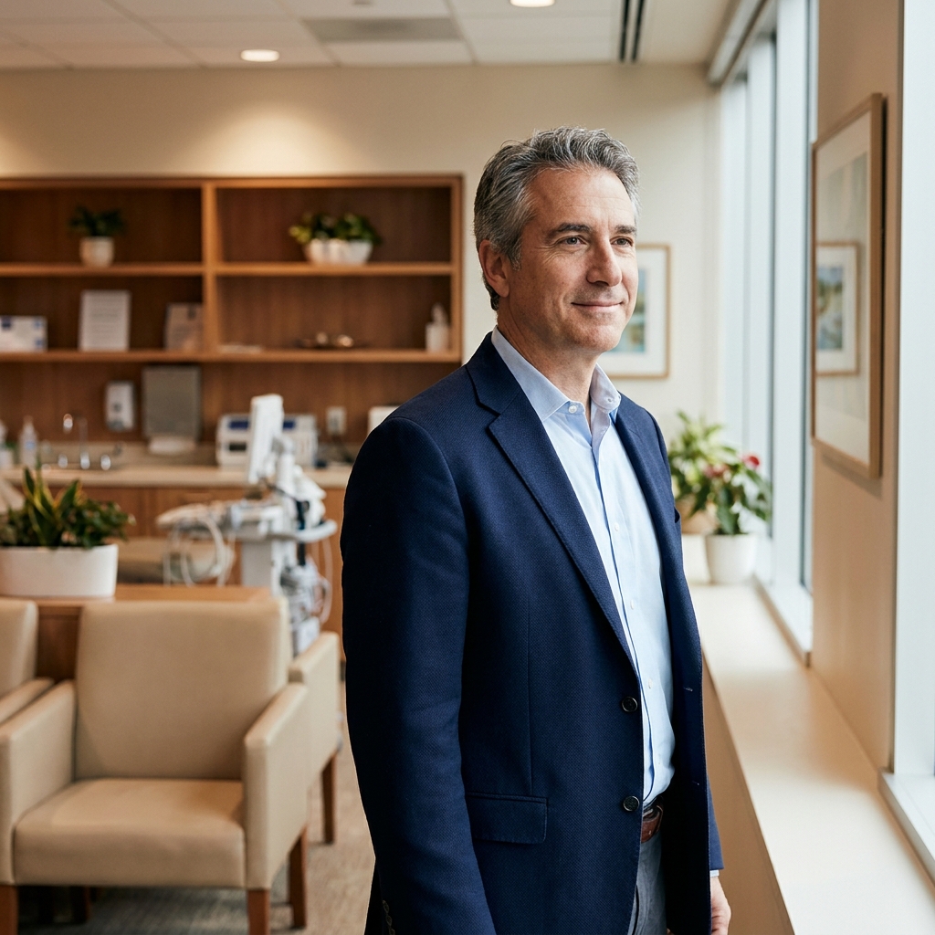 Confident man with natural-looking hair after hair plugs transplant repair consultation